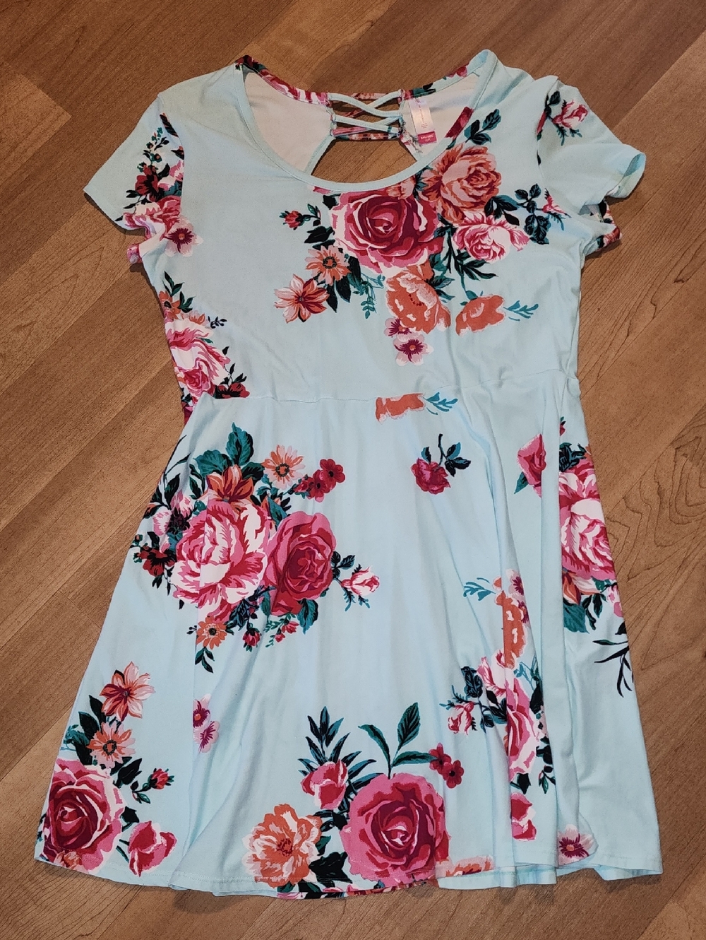No Boundaries Mint Floral Crisscross-Back Mini Dress